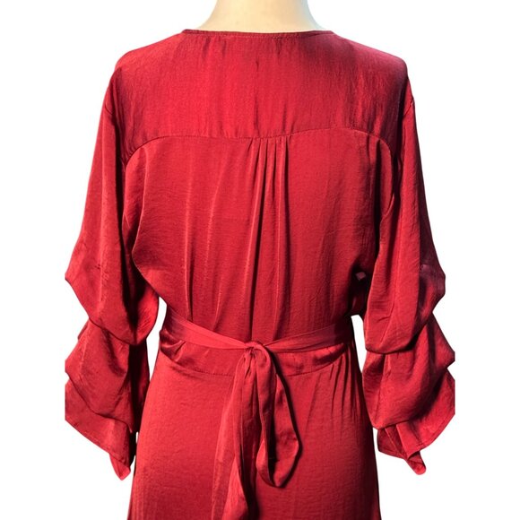 NEW Aakaa Burgundy Ruffle Wrap Maxi Holiday Dress M Long Gown Formal Evening - Picture 6 of 14